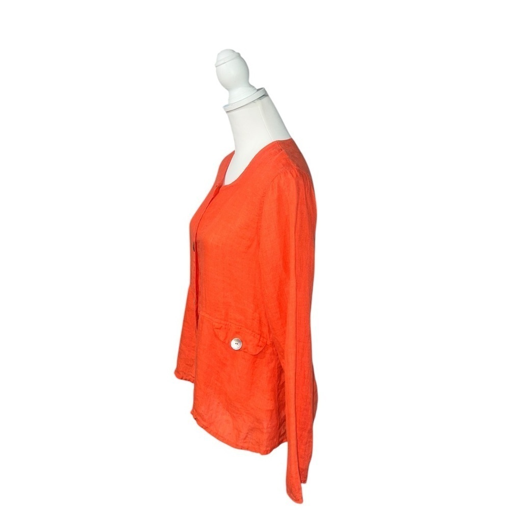 FLAX CORAL ORANGE LINEN LONG SLEEVE BUTTON DOWN  PETITE TUNIC SHIRT - Me… - Picture 7 of 10